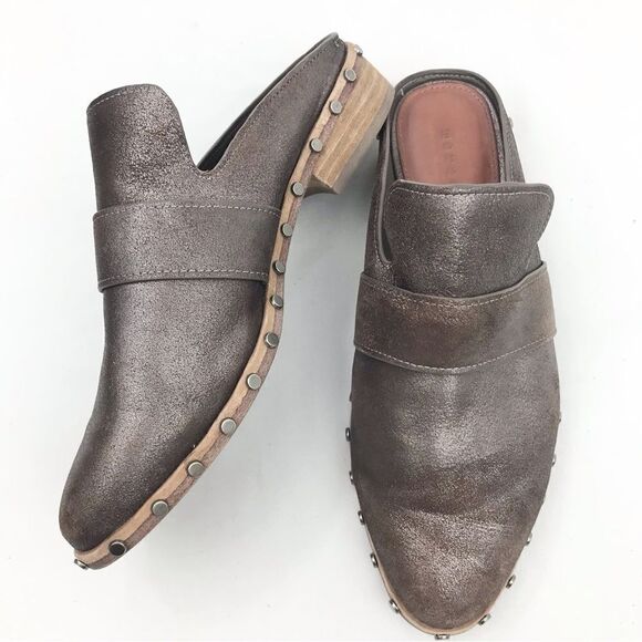 Mercer Edit CASE CLOSED Metallic Bronze Leather Metal Studded Casual Mules - Picture 4 of 14